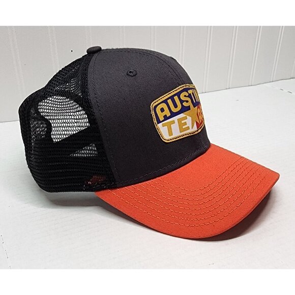 DUCKCO Austin Texas Trucker Hat Mesh Back Snapback Cap Gray, Orange & Black - Picture 2 of 10